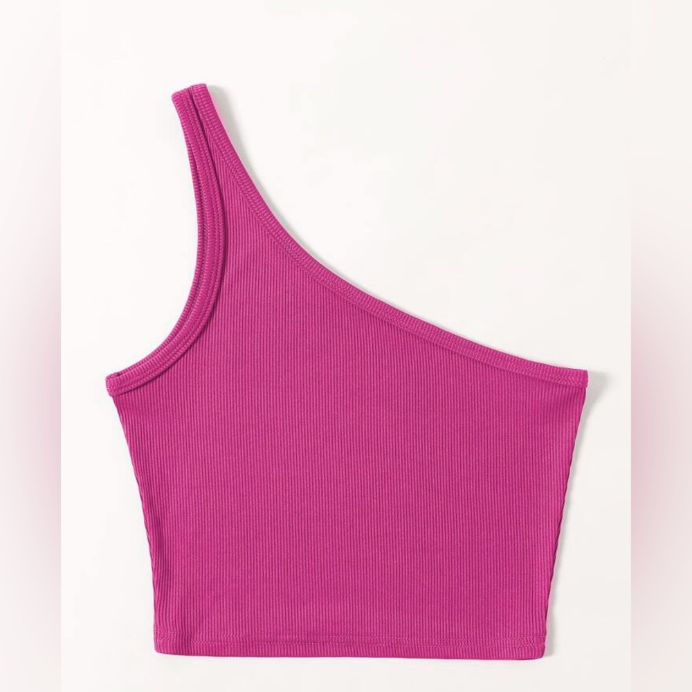 Pink One-Shoulder Ribbed Top